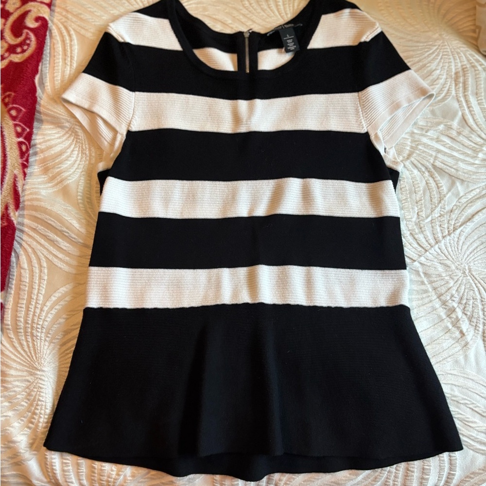 White House Black Market Peplum Striped Blouse
